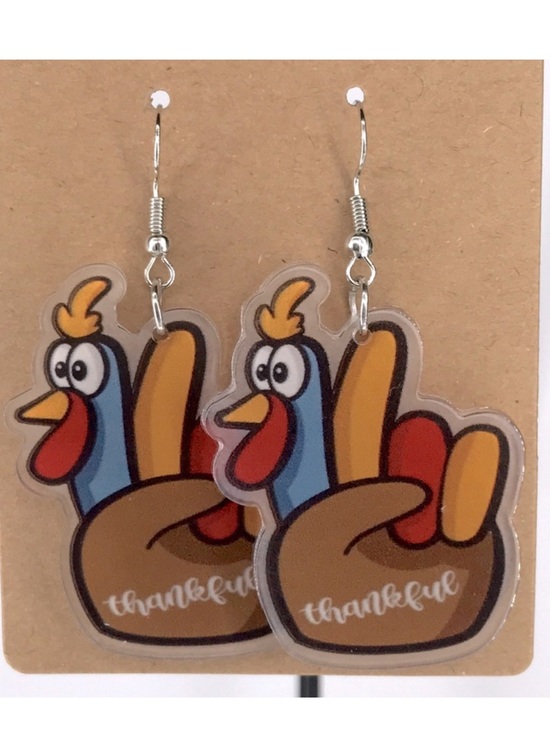 Jewelry - Acrylic Turkey Thanksgiving Fall Design Earrings